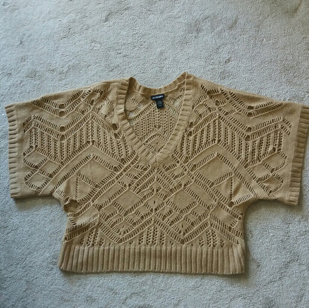 Tan V Neck Sweater with Kimono Style Sleeves